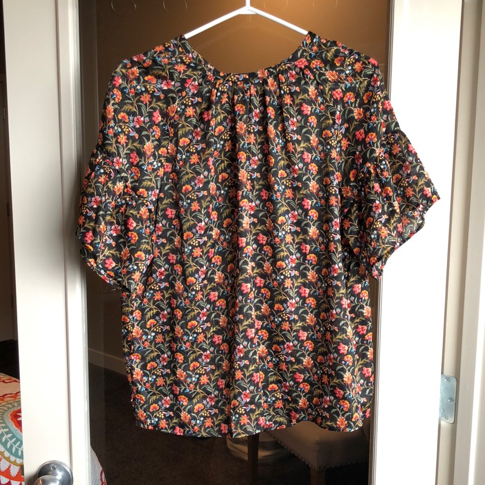 LOFT Black Floral Top with Metallic thread